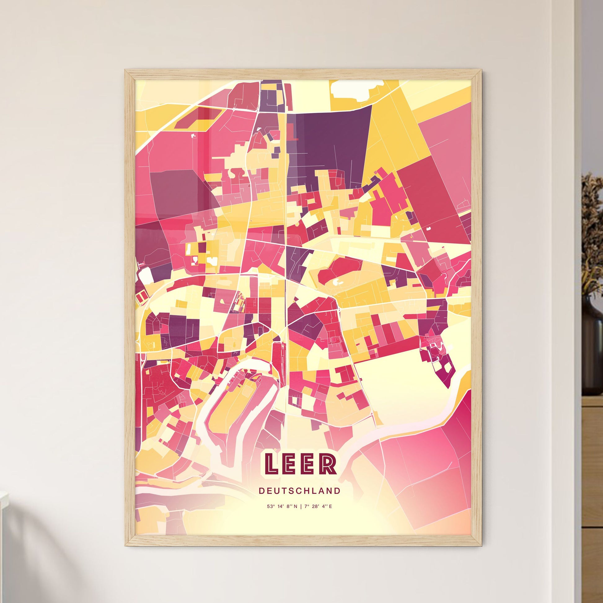 Colorful LEER GERMANY Fine Art Map Hot Red