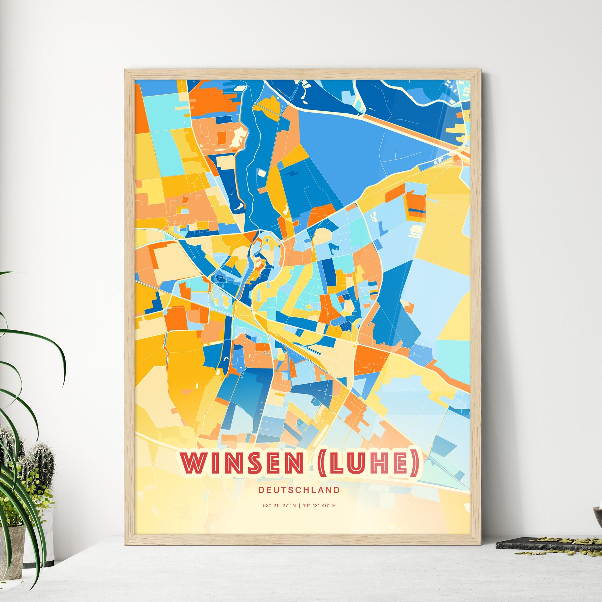 Colorful WINSEN (LUHE) GERMANY Fine Art Map Blue Orange