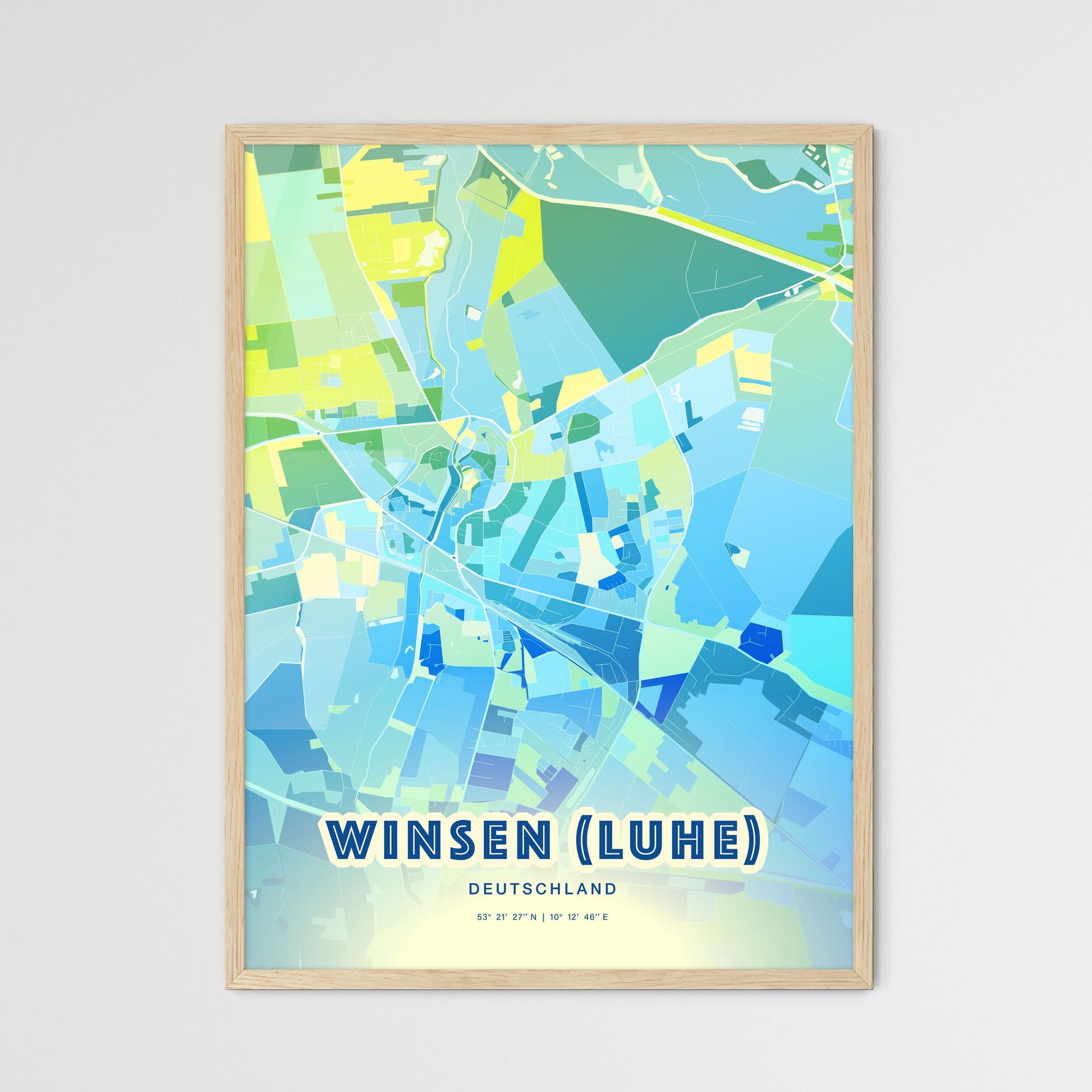 Colorful WINSEN (LUHE) GERMANY Fine Art Map Cool Blue