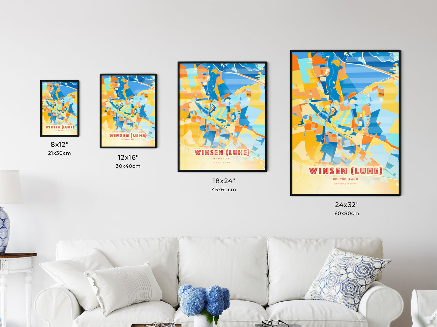 Colorful WINSEN (LUHE) GERMANY Fine Art Map Blue Orange