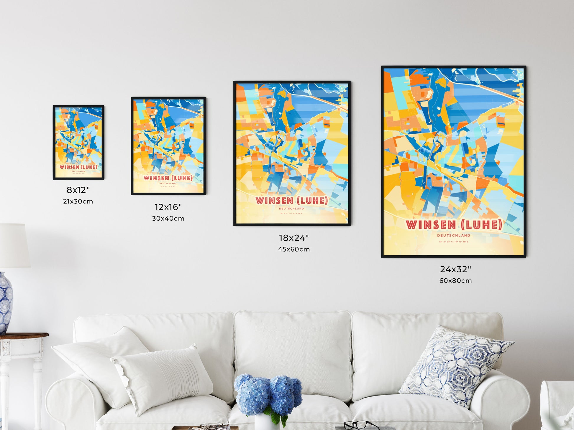 Colorful WINSEN (LUHE) GERMANY Fine Art Map Blue Orange