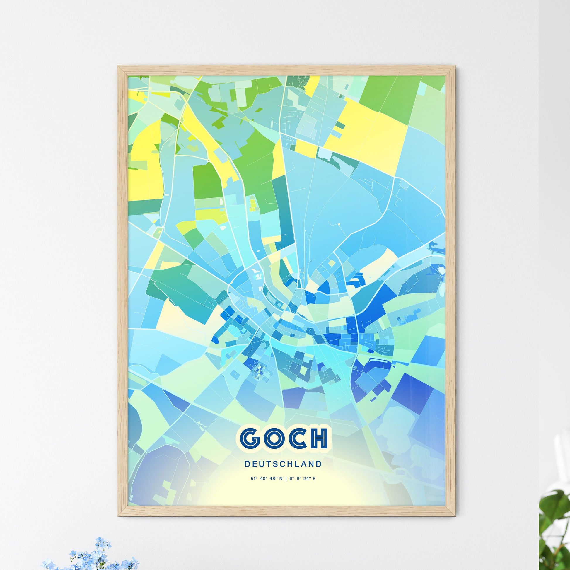 Colorful GOCH GERMANY Fine Art Map Cool Blue