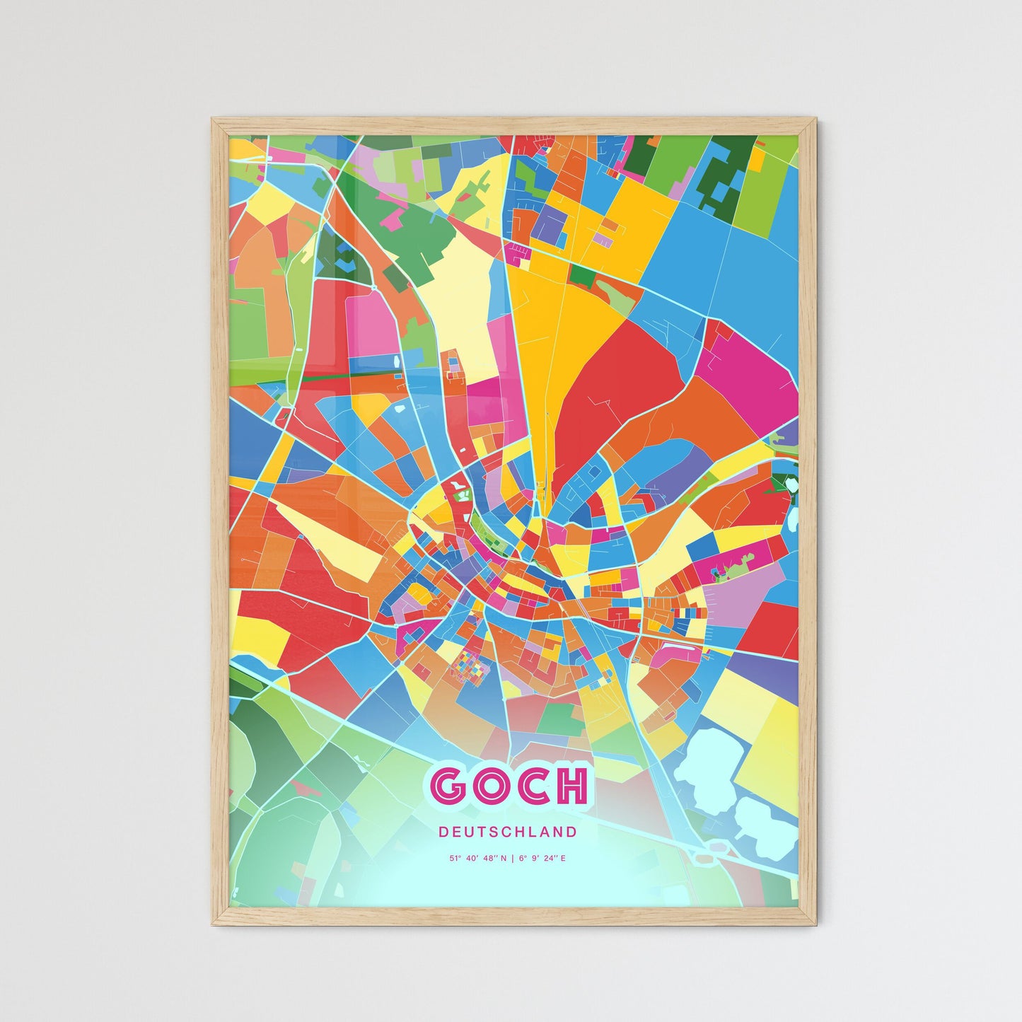 Colorful GOCH GERMANY Fine Art Map Crazy Colors