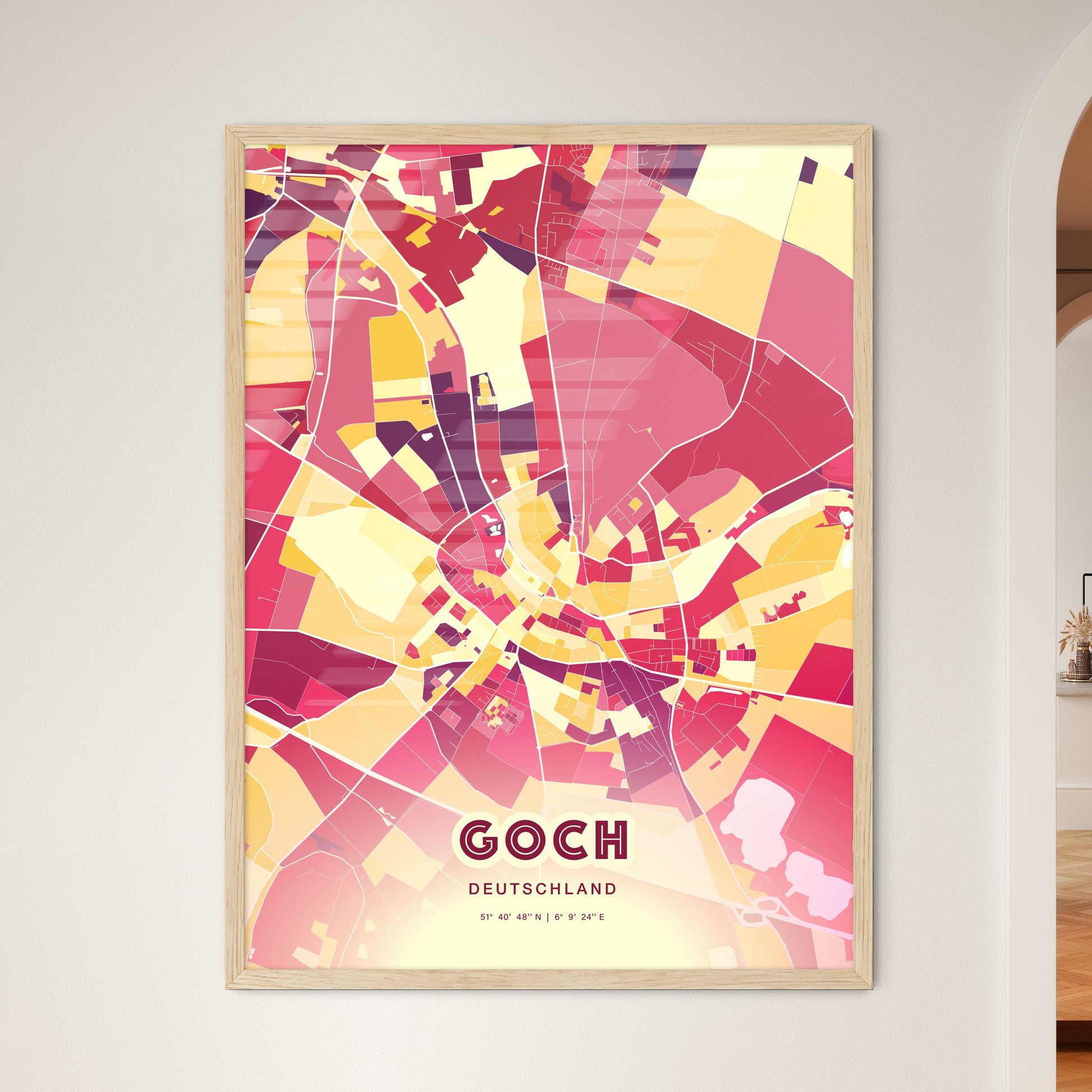 Colorful GOCH GERMANY Fine Art Map Hot Red