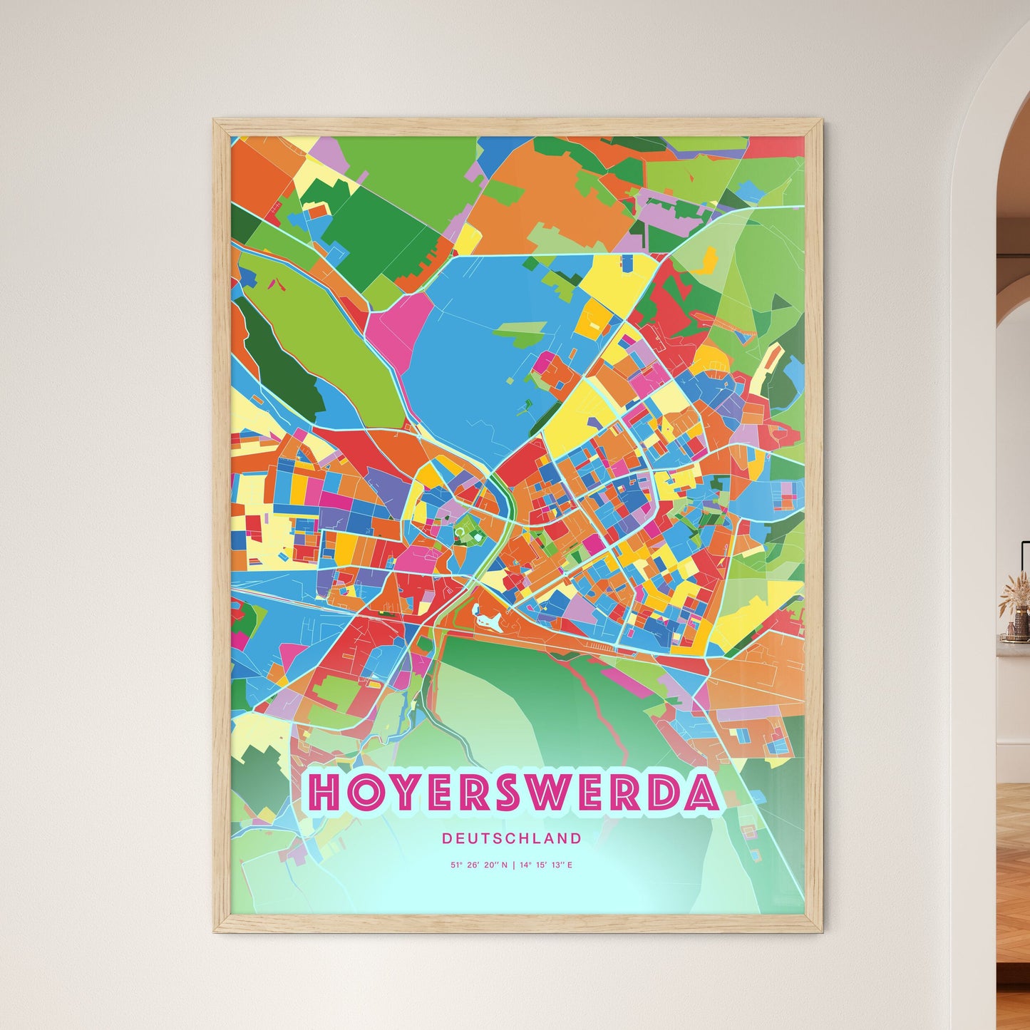 Colorful HOYERSWERDA GERMANY Fine Art Map Crazy Colors