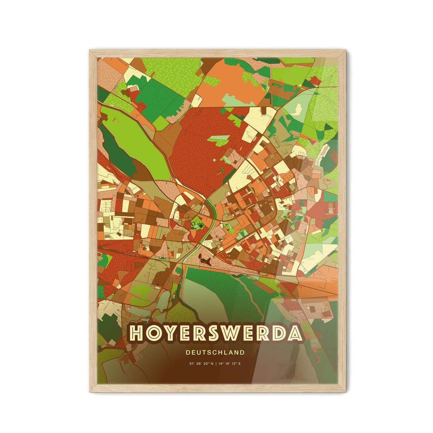 Colorful HOYERSWERDA GERMANY Fine Art Map Farmhouse