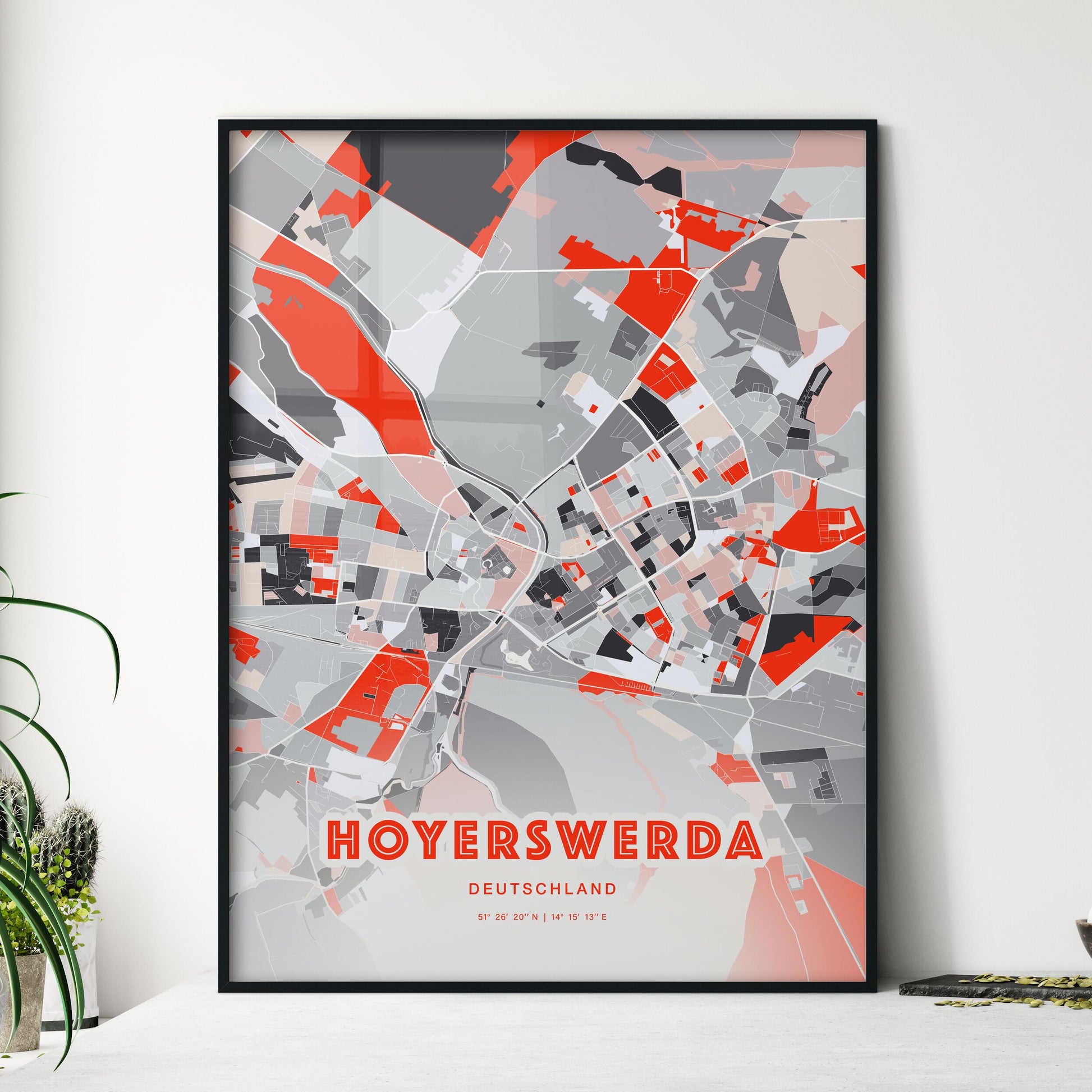 Colorful HOYERSWERDA GERMANY Fine Art Map Modern