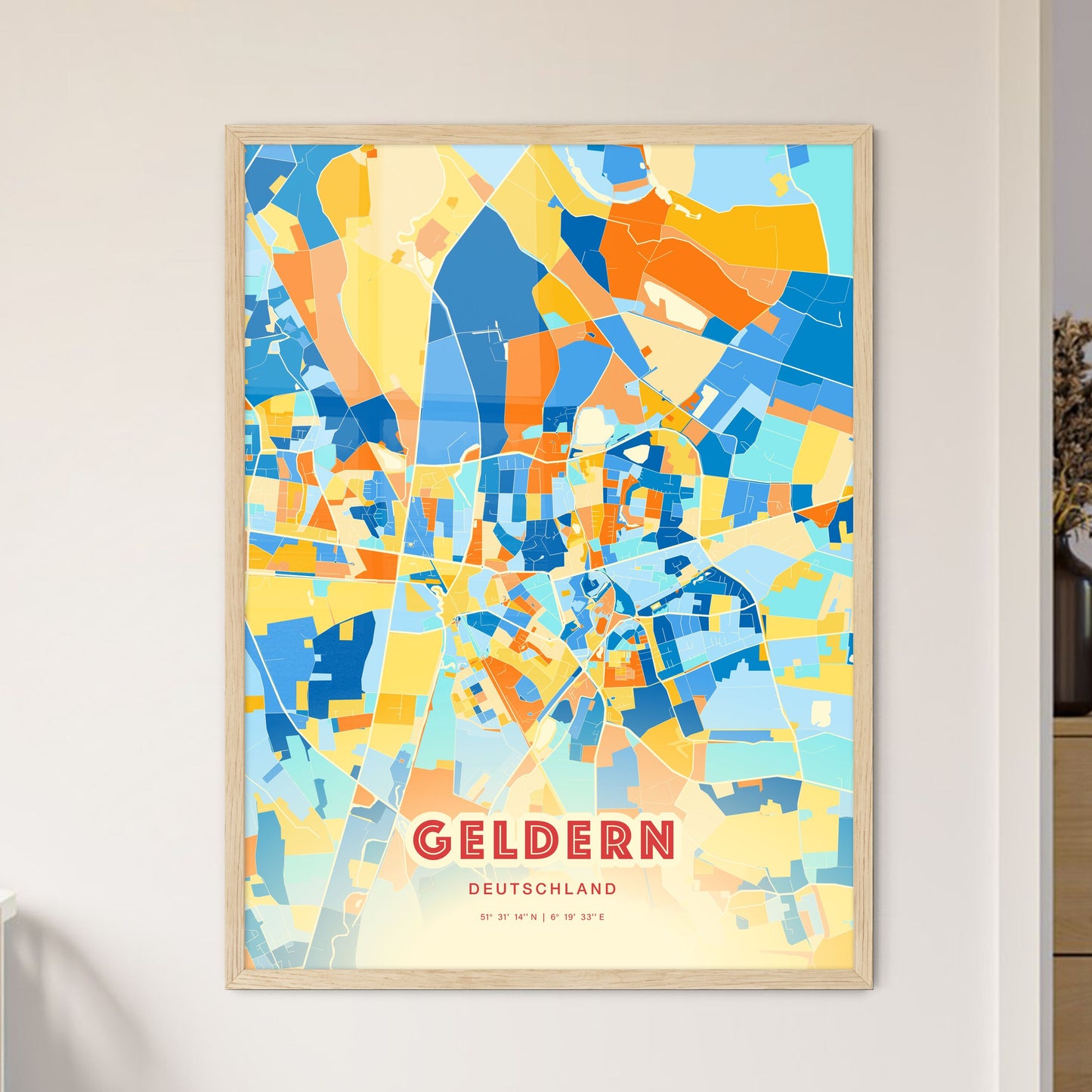 Colorful GELDERN GERMANY Fine Art Map Blue Orange