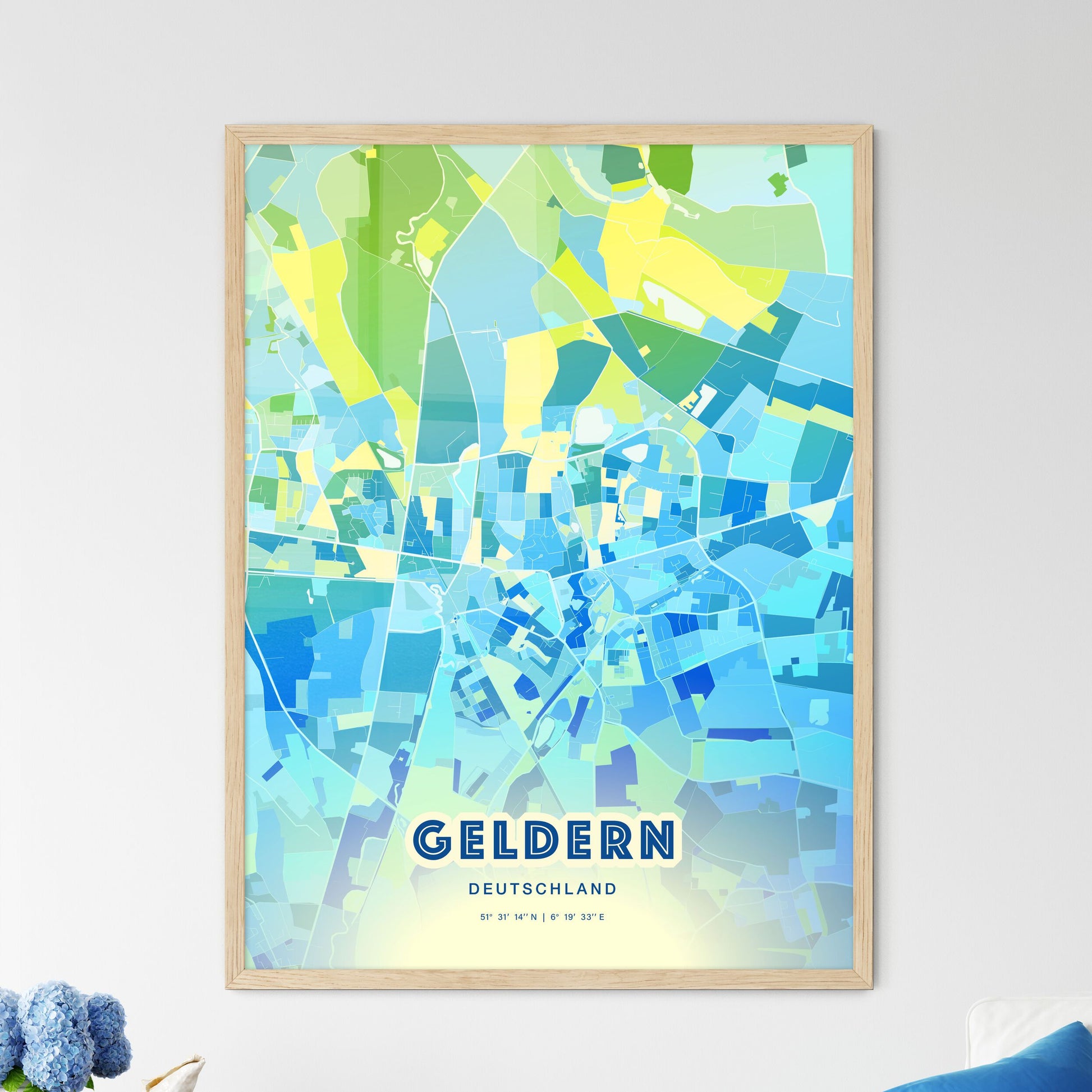 Colorful GELDERN GERMANY Fine Art Map Cool Blue