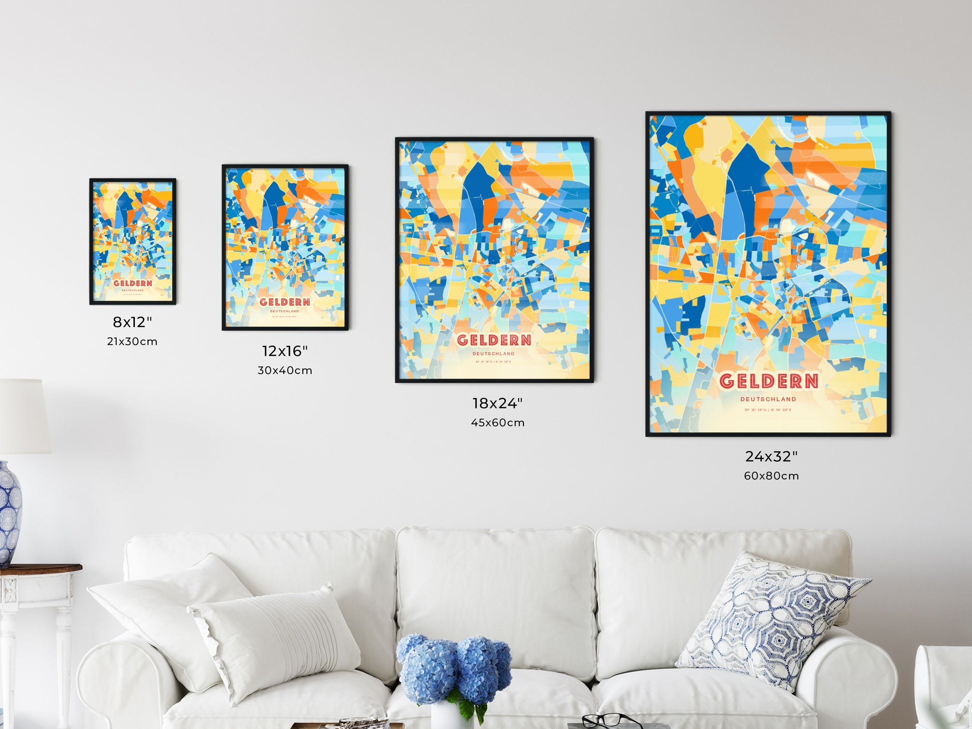 Colorful GELDERN GERMANY Fine Art Map Blue Orange