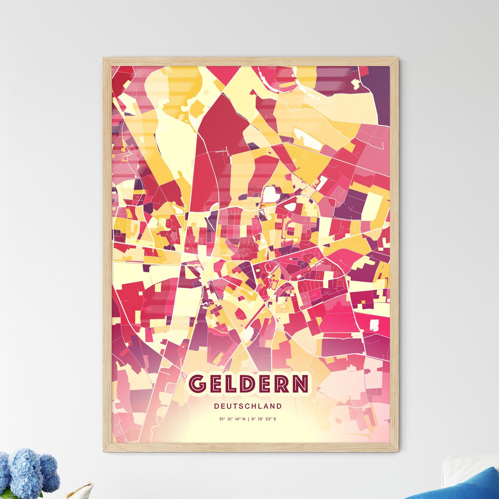 Colorful GELDERN GERMANY Fine Art Map Hot Red