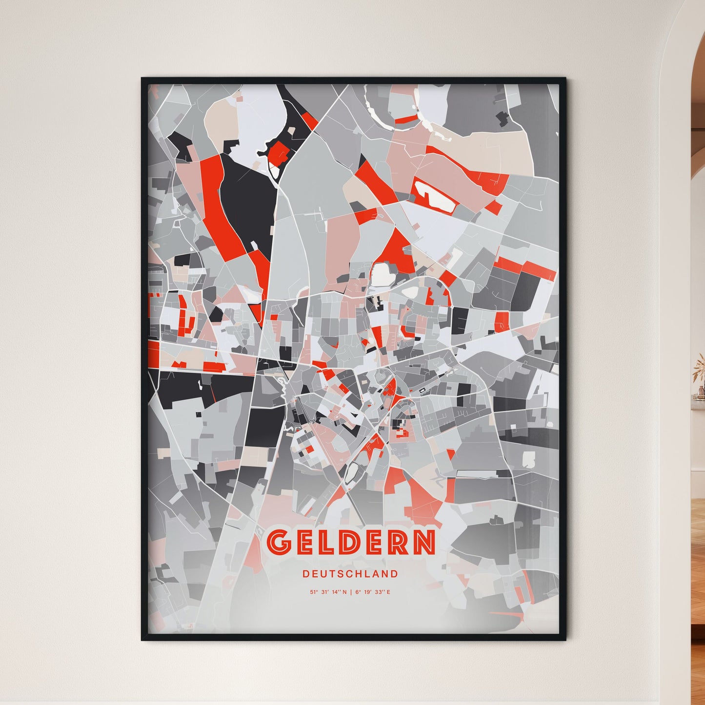 Colorful GELDERN GERMANY Fine Art Map Modern