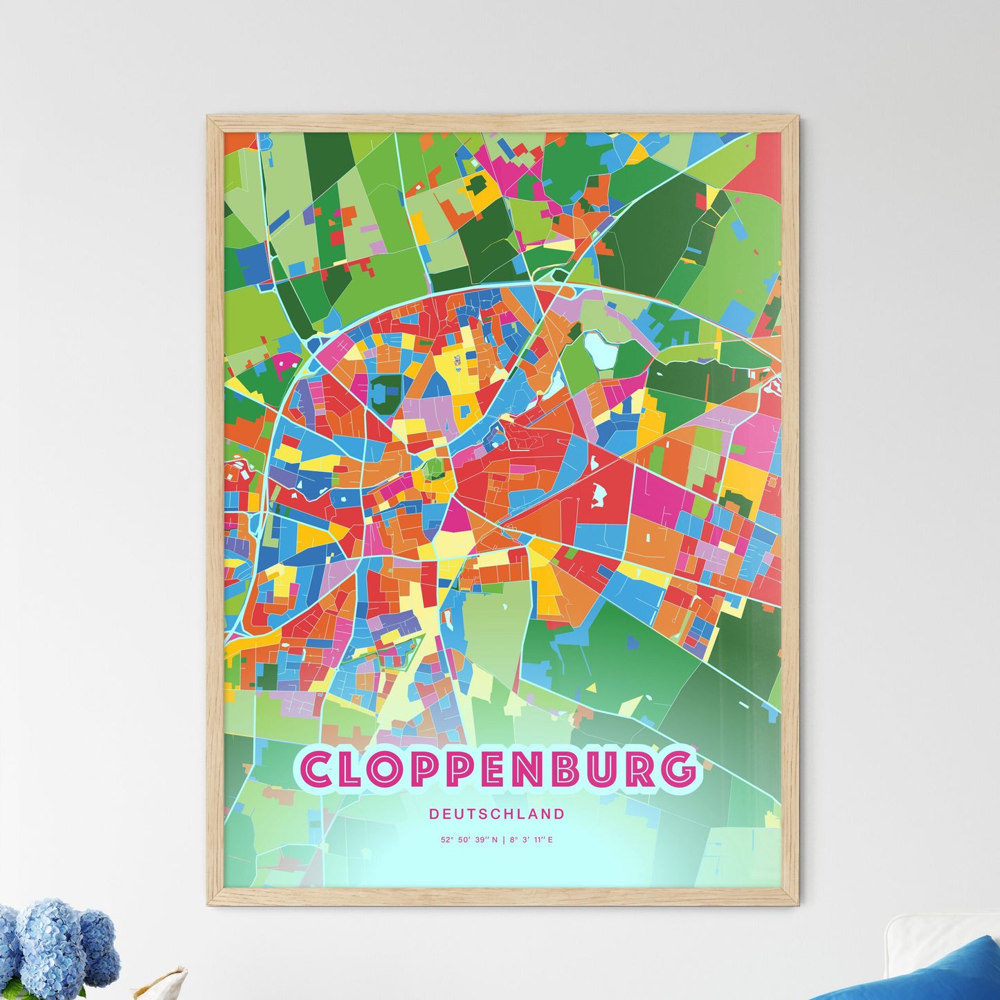 Colorful CLOPPENBURG GERMANY Fine Art Map Crazy Colors