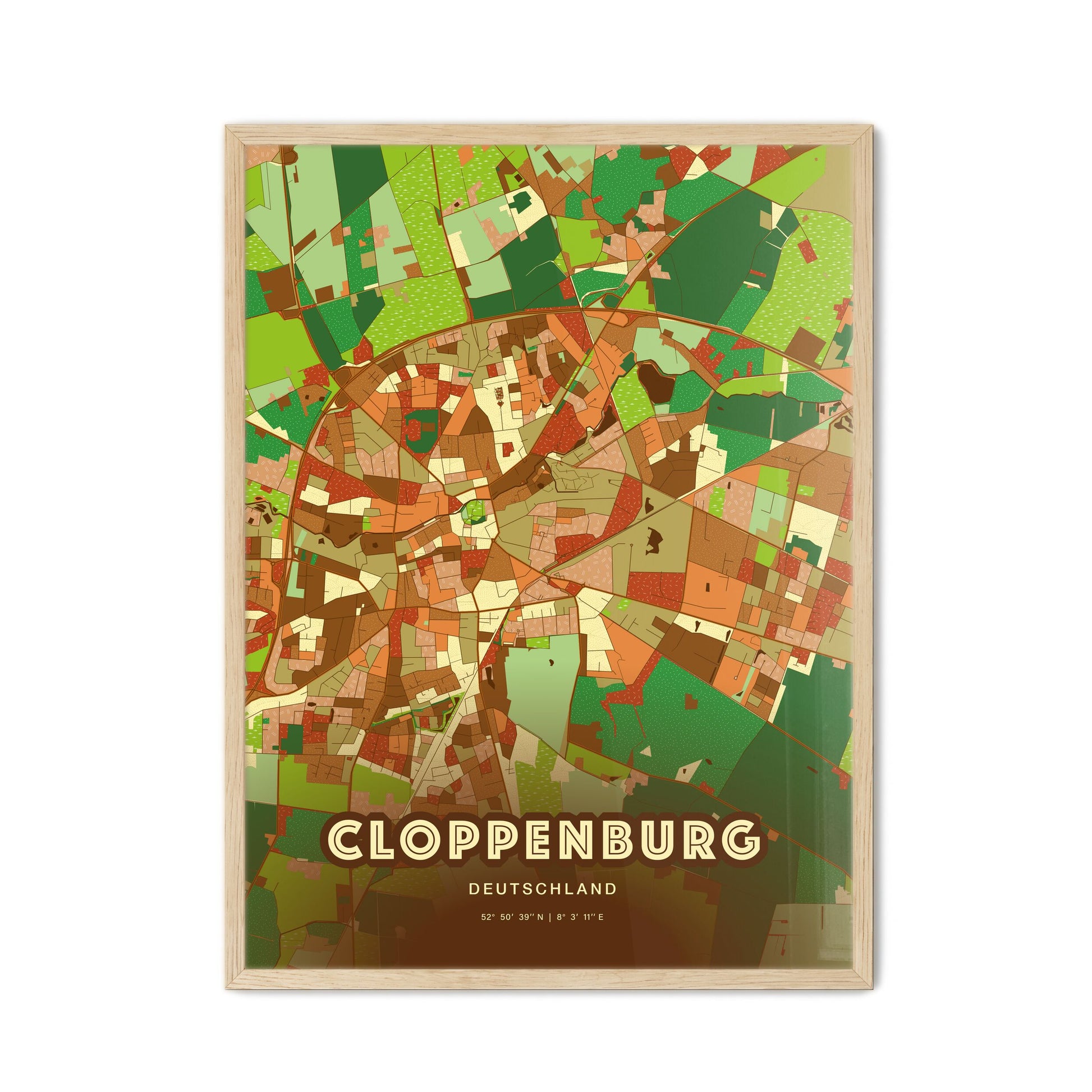 Colorful CLOPPENBURG GERMANY Fine Art Map Farmhouse