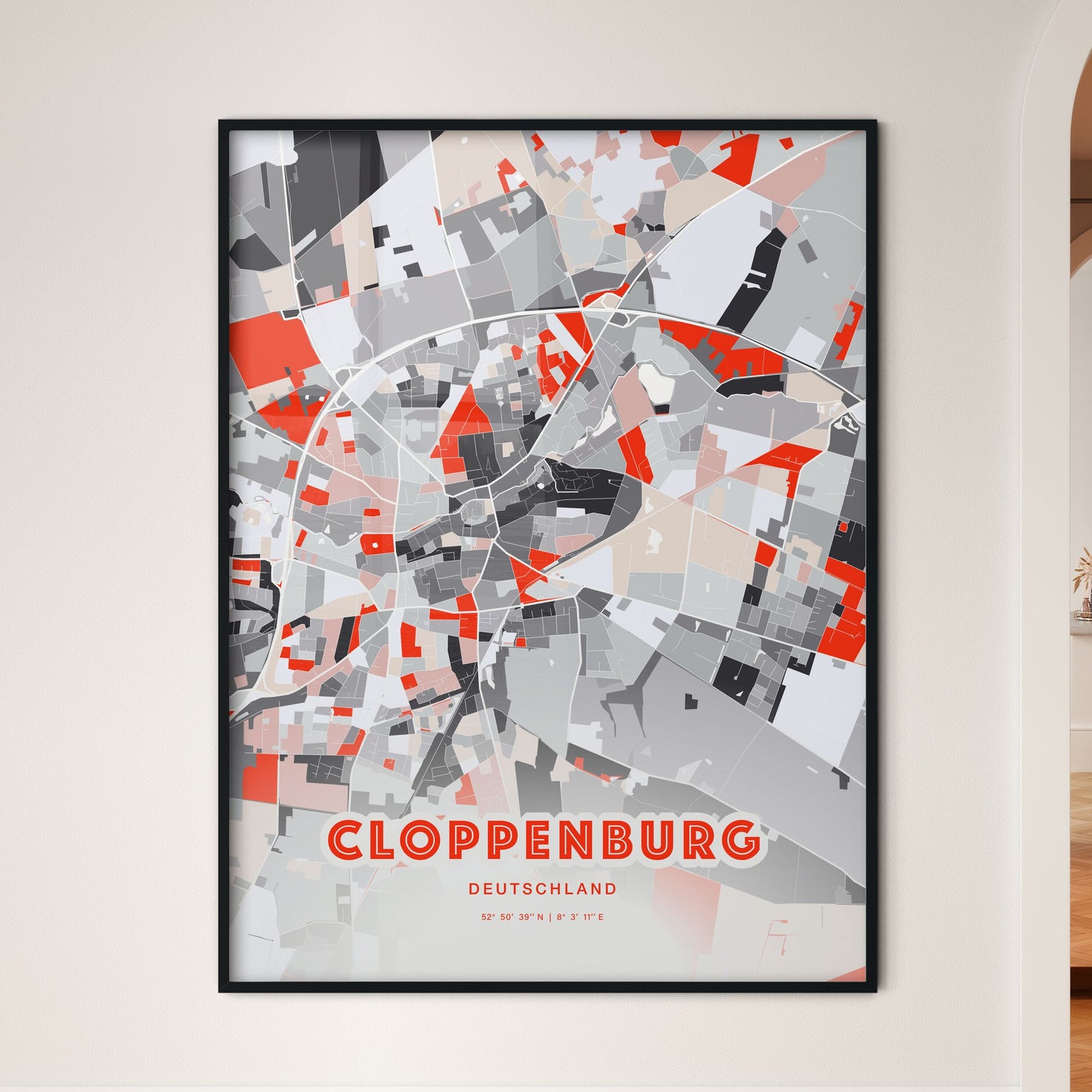 Colorful CLOPPENBURG GERMANY Fine Art Map Modern