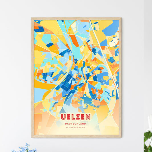 Colorful UELZEN GERMANY Fine Art Map Blue Orange