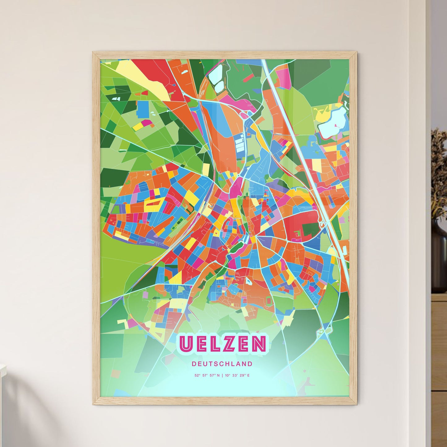 Colorful UELZEN GERMANY Fine Art Map Crazy Colors