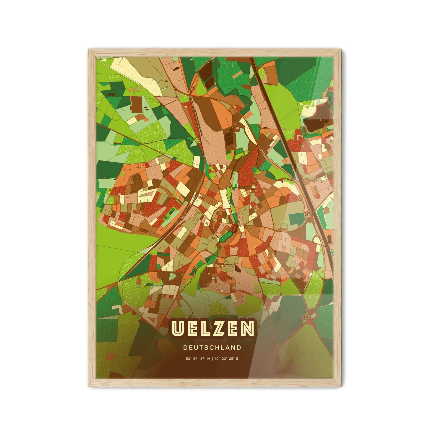 Colorful UELZEN GERMANY Fine Art Map Farmhouse