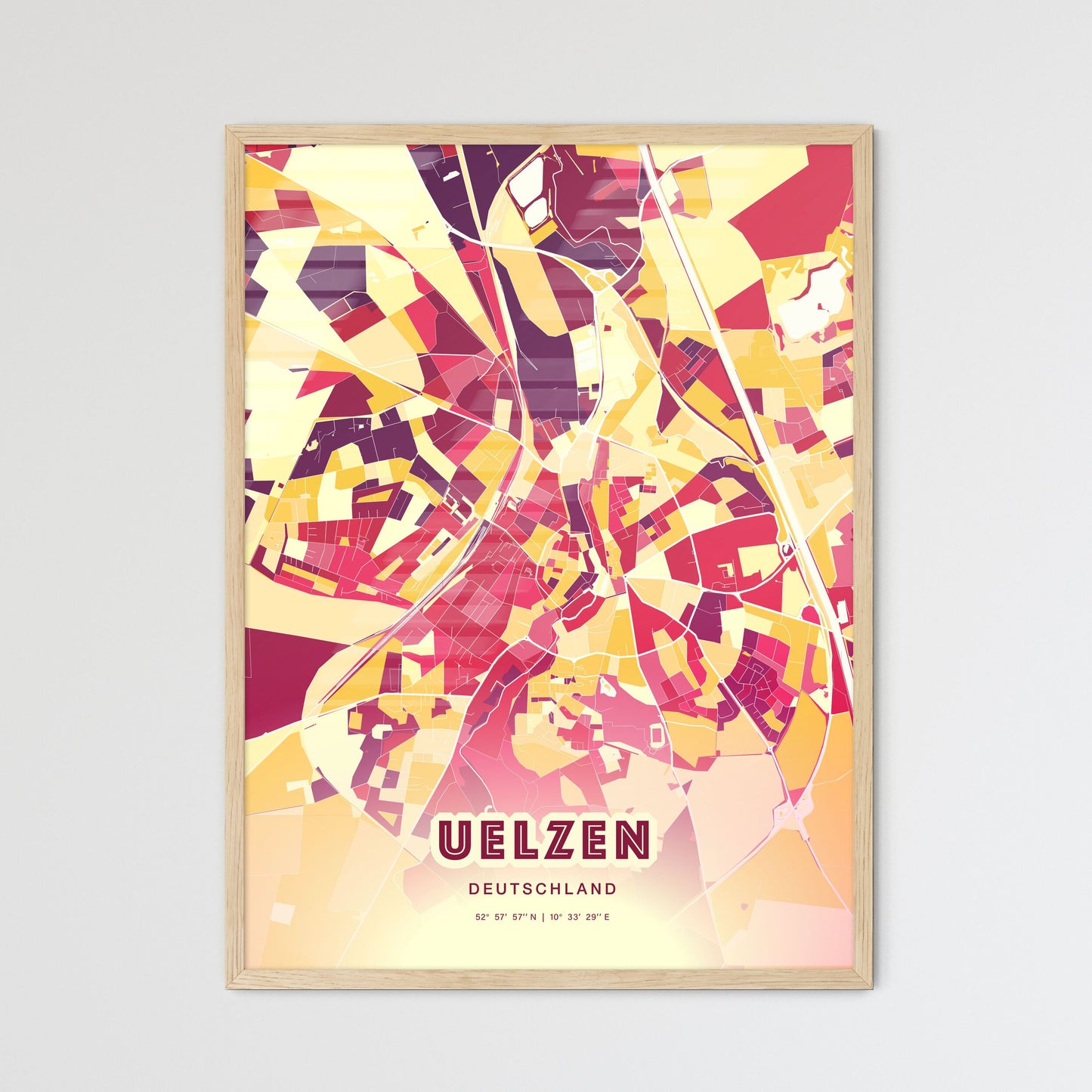 Colorful UELZEN GERMANY Fine Art Map Hot Red