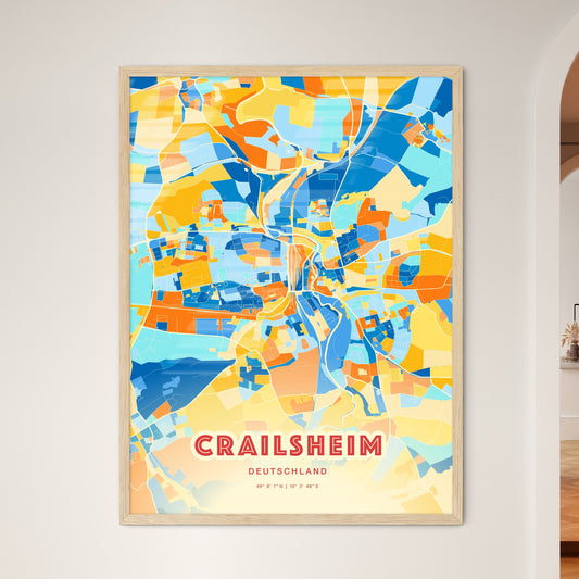 Colorful CRAILSHEIM GERMANY Fine Art Map Blue Orange