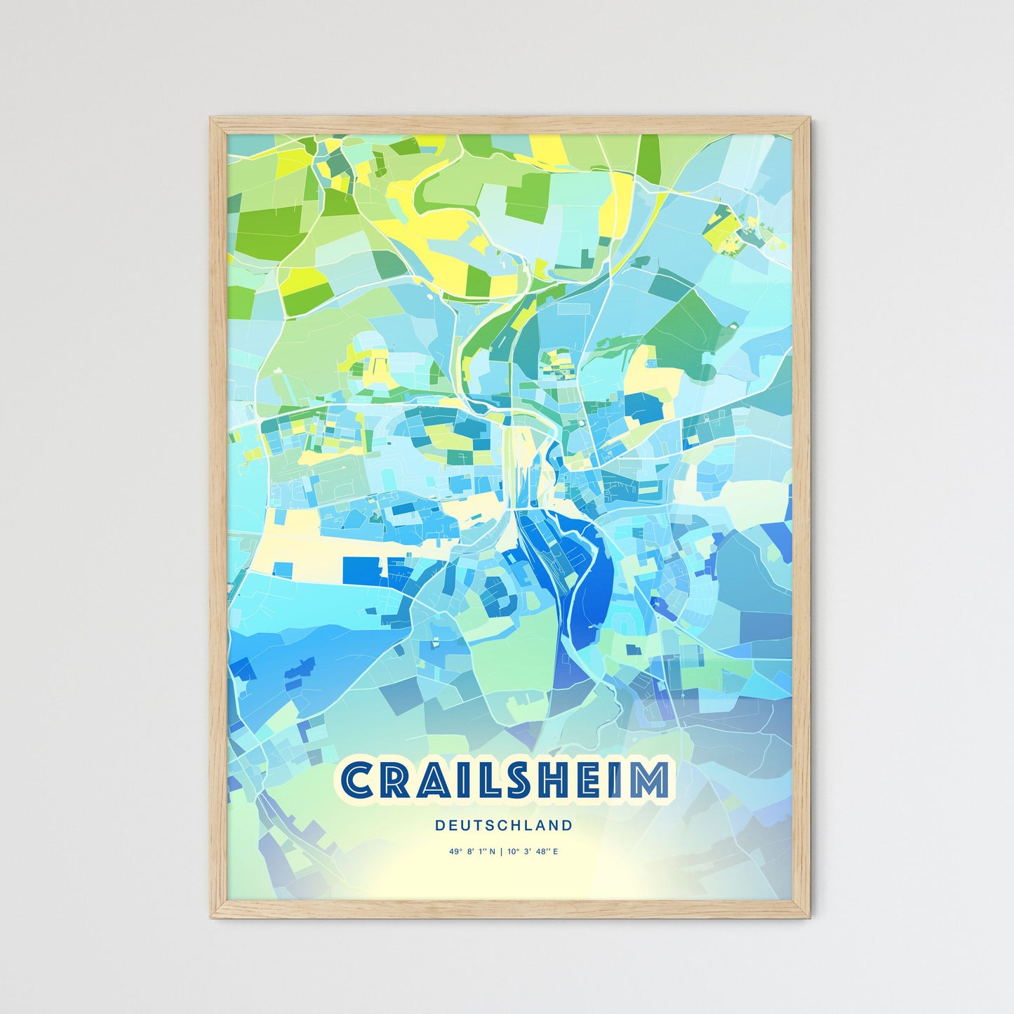 Colorful CRAILSHEIM GERMANY Fine Art Map Cool Blue