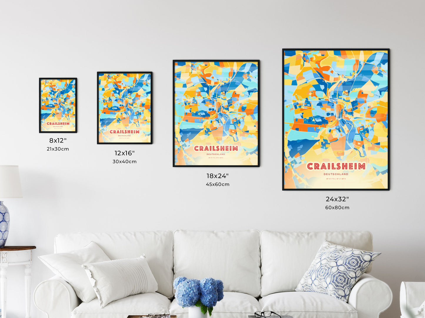 Colorful CRAILSHEIM GERMANY Fine Art Map Blue Orange