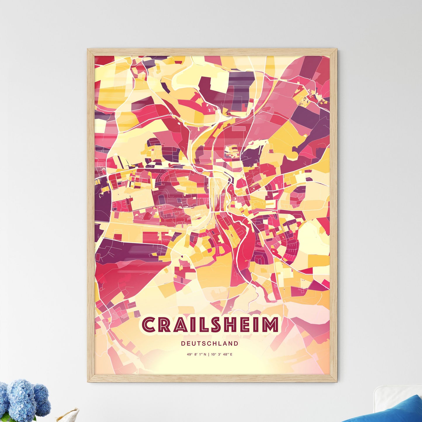 Colorful CRAILSHEIM GERMANY Fine Art Map Hot Red