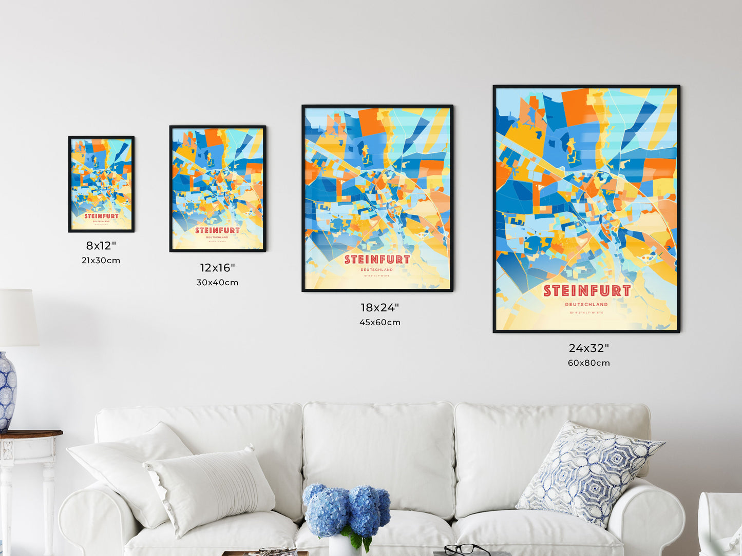 Colorful STEINFURT GERMANY Fine Art Map Blue Orange