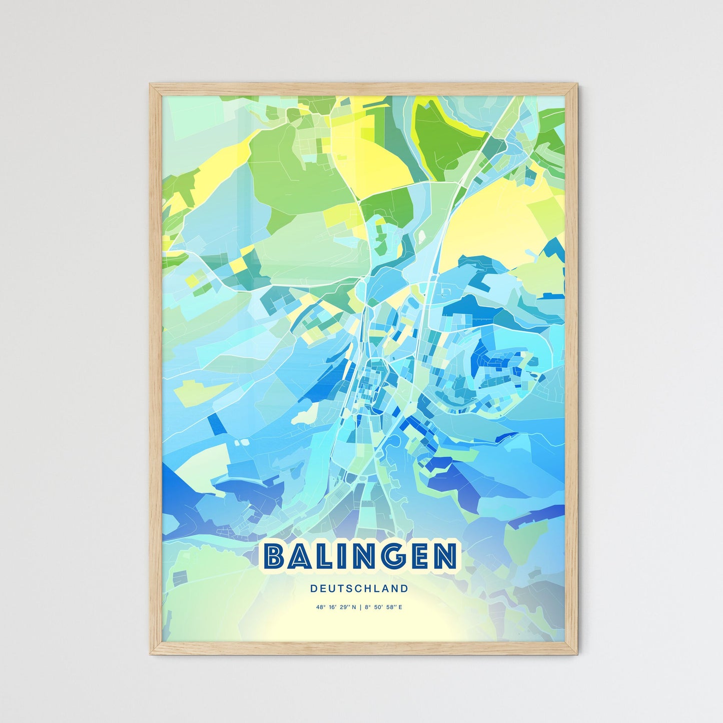 Colorful BALINGEN GERMANY Fine Art Map Cool Blue