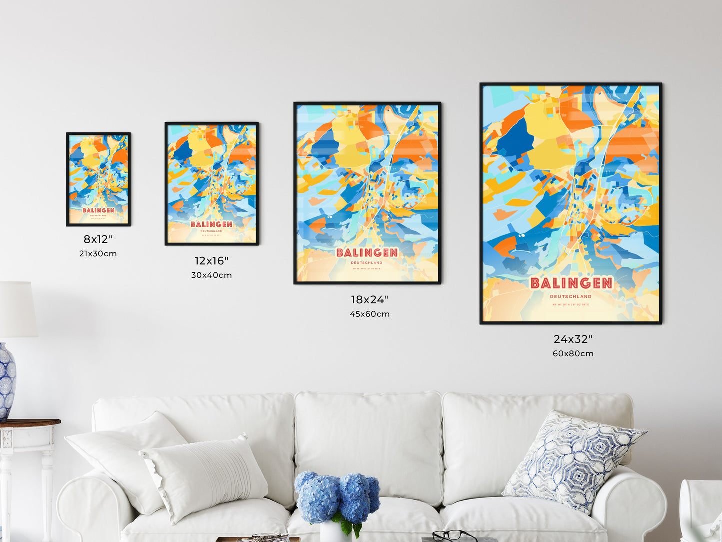 Colorful BALINGEN GERMANY Fine Art Map Blue Orange