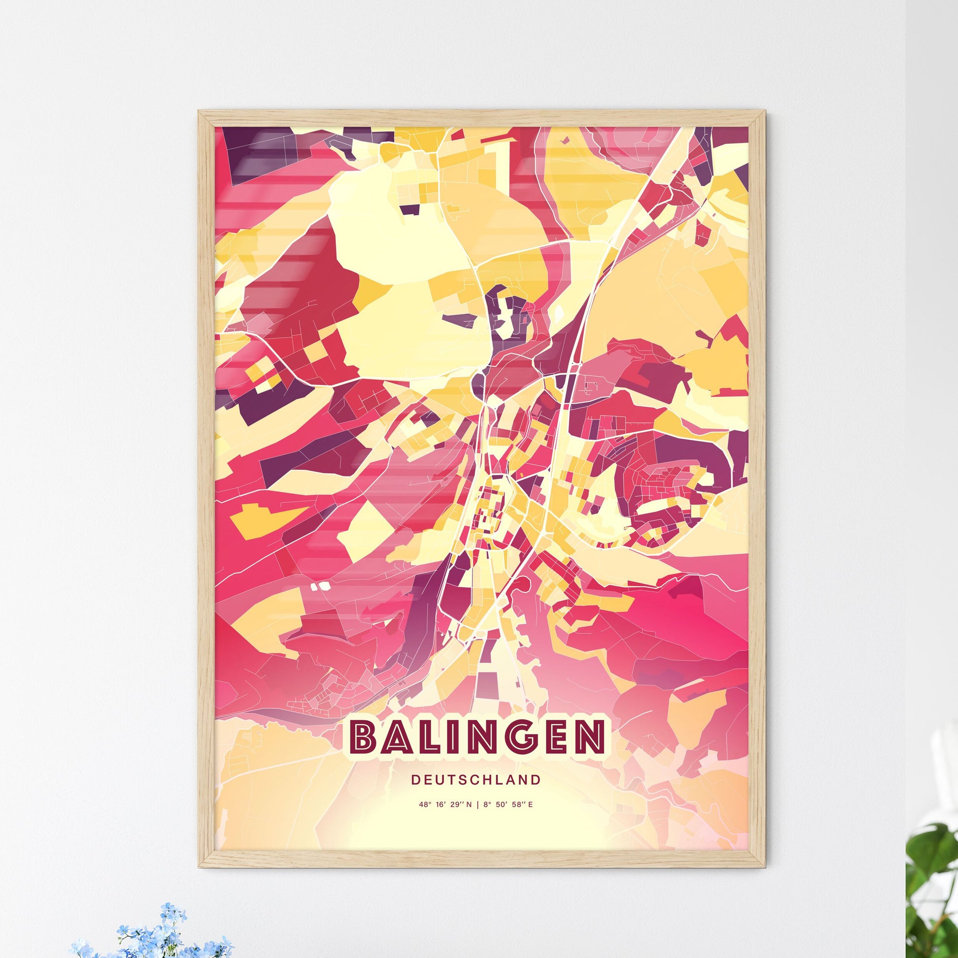 Colorful BALINGEN GERMANY Fine Art Map Hot Red