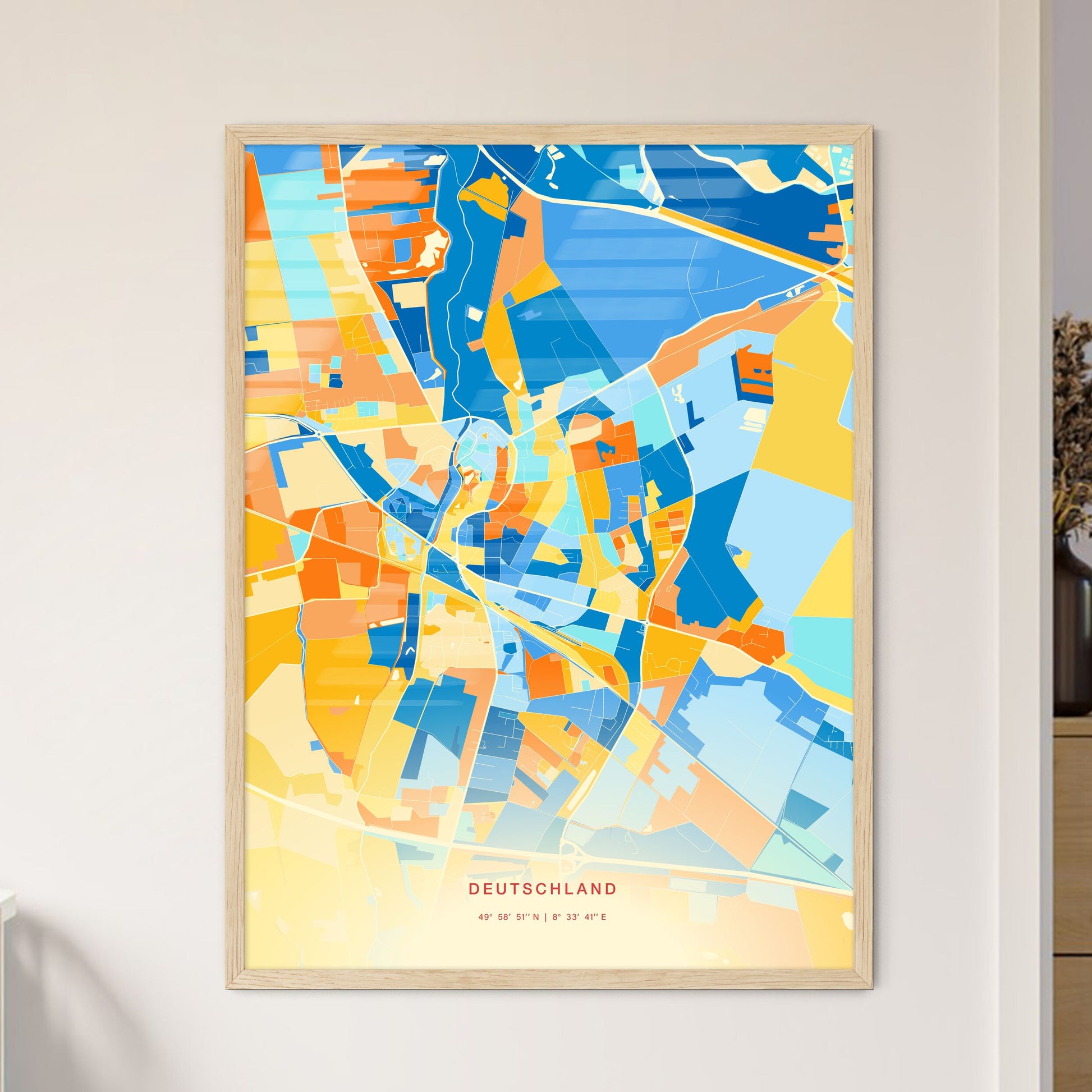 Colorful MORFELDEN-WALLDORF GERMANY Fine Art Map Blue Orange