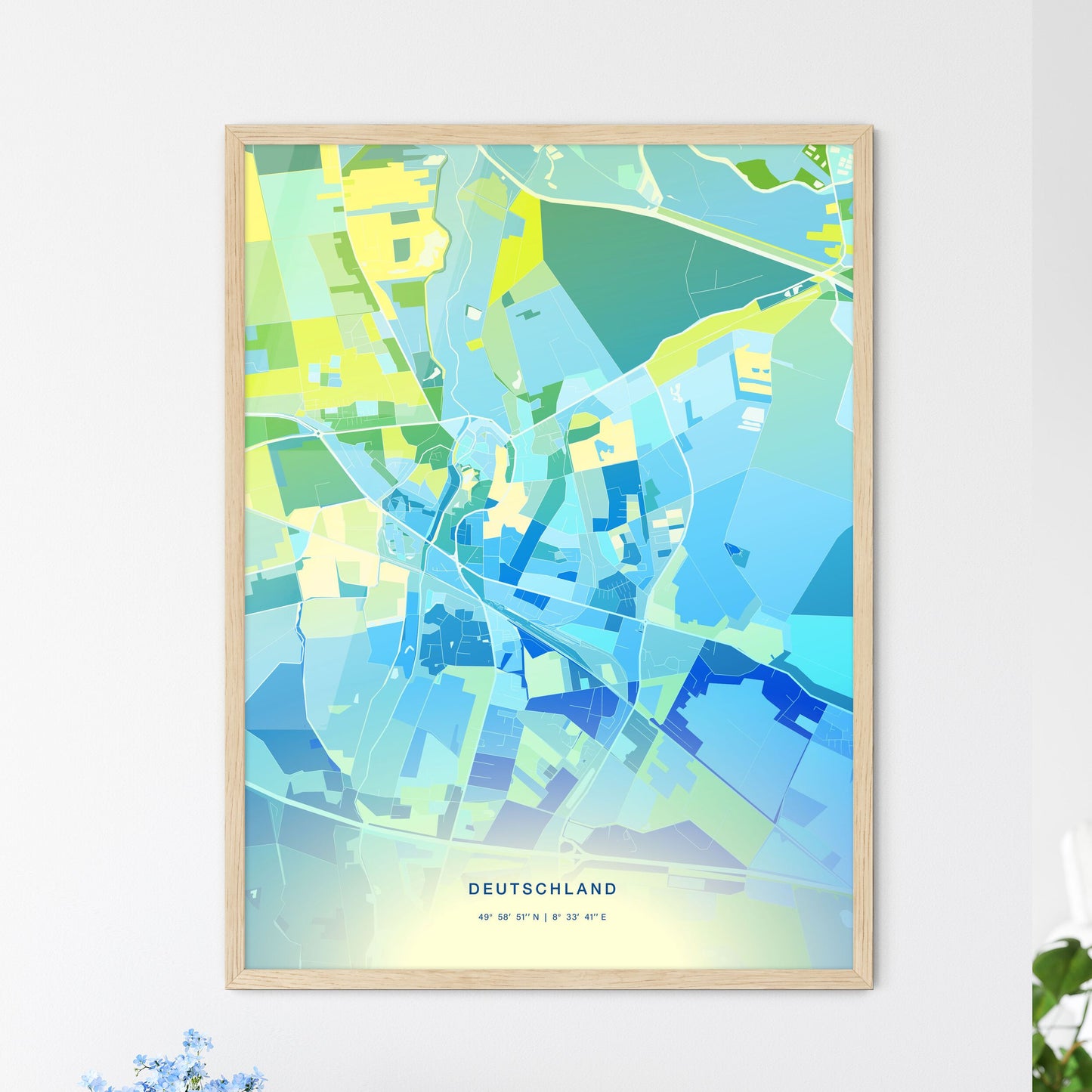 Colorful MORFELDEN-WALLDORF GERMANY Fine Art Map Cool Blue