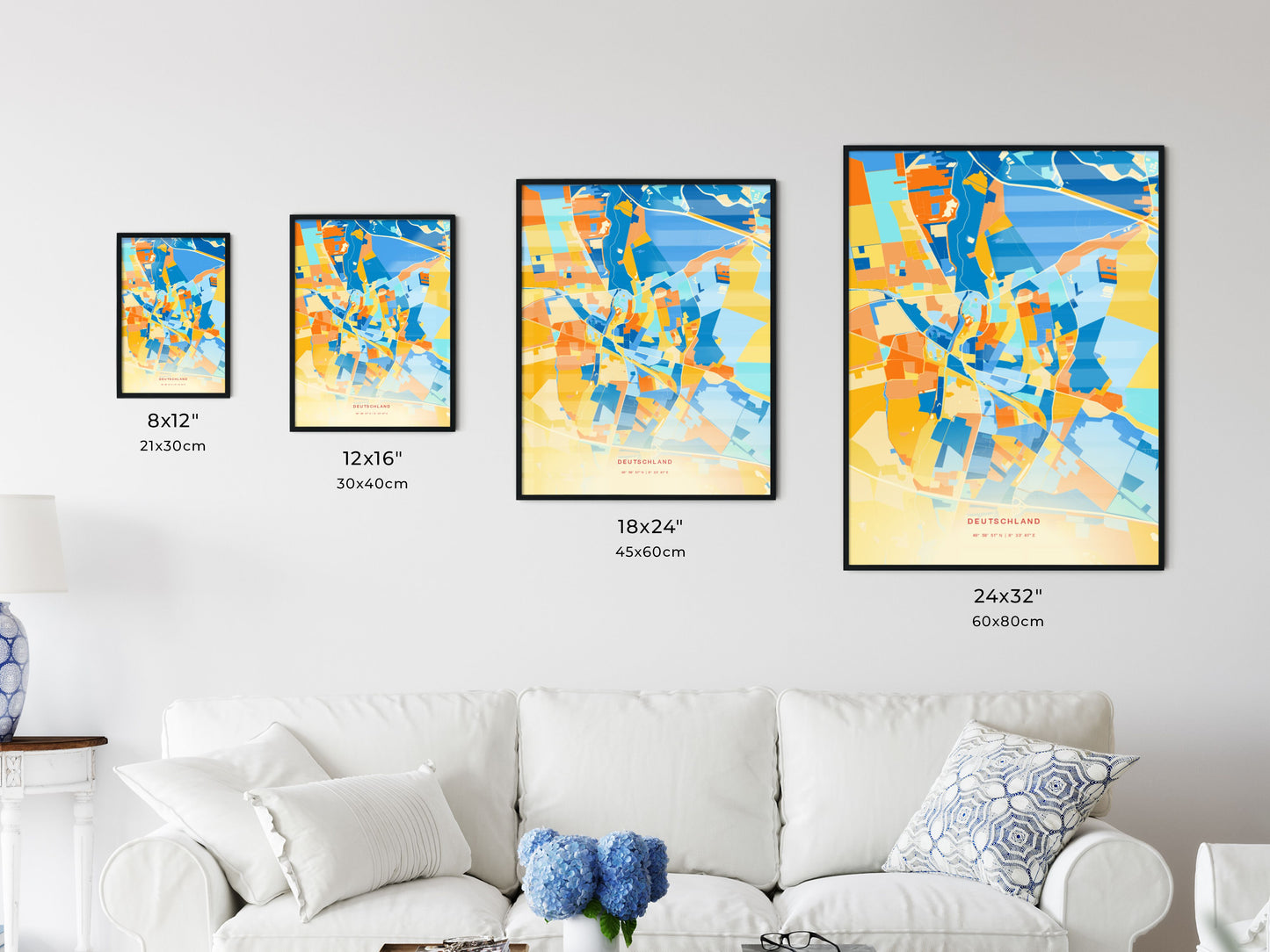 Colorful MORFELDEN-WALLDORF GERMANY Fine Art Map Blue Orange