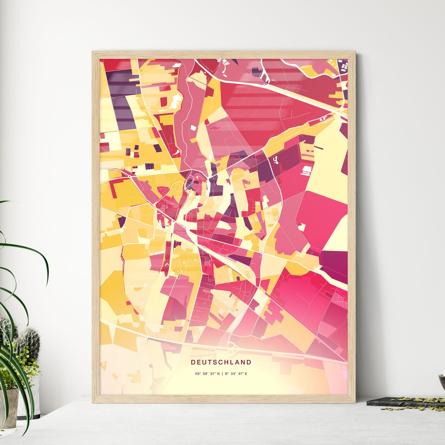 Colorful MORFELDEN-WALLDORF GERMANY Fine Art Map Hot Red