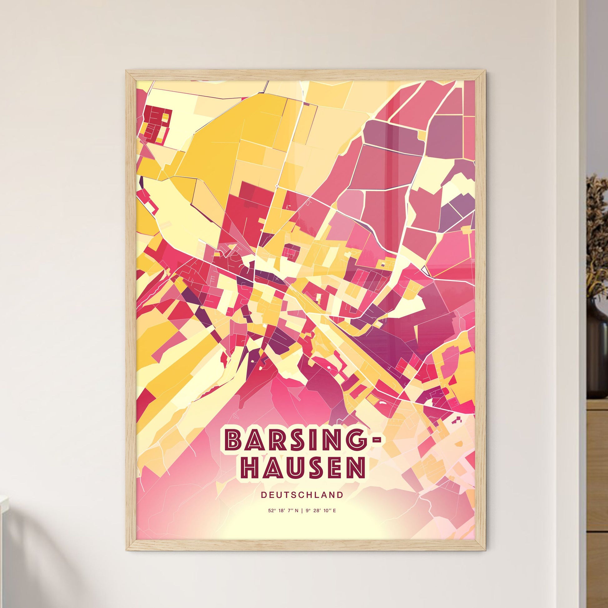 Colorful BARSINGHAUSEN GERMANY Fine Art Map Hot Red