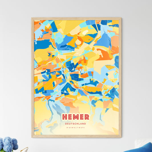 Colorful HEMER GERMANY Fine Art Map Blue Orange