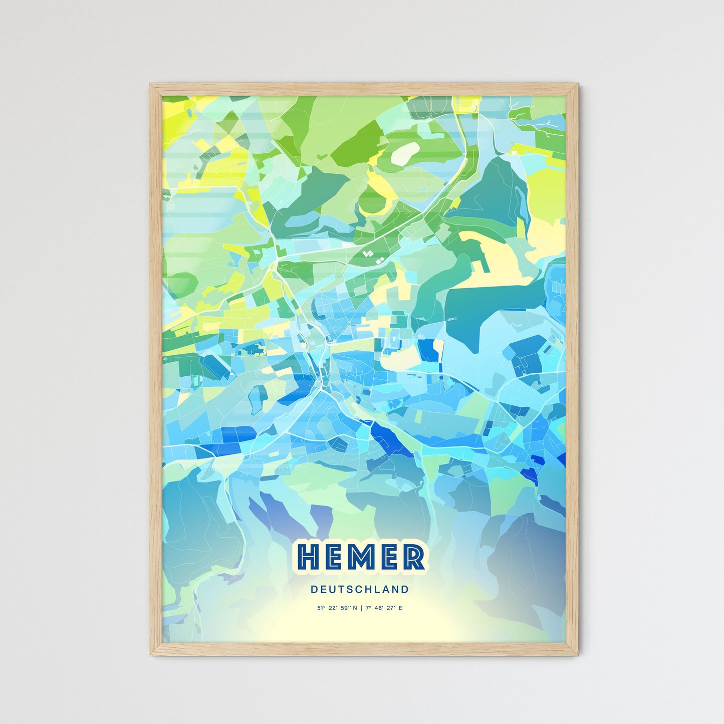 Colorful HEMER GERMANY Fine Art Map Cool Blue