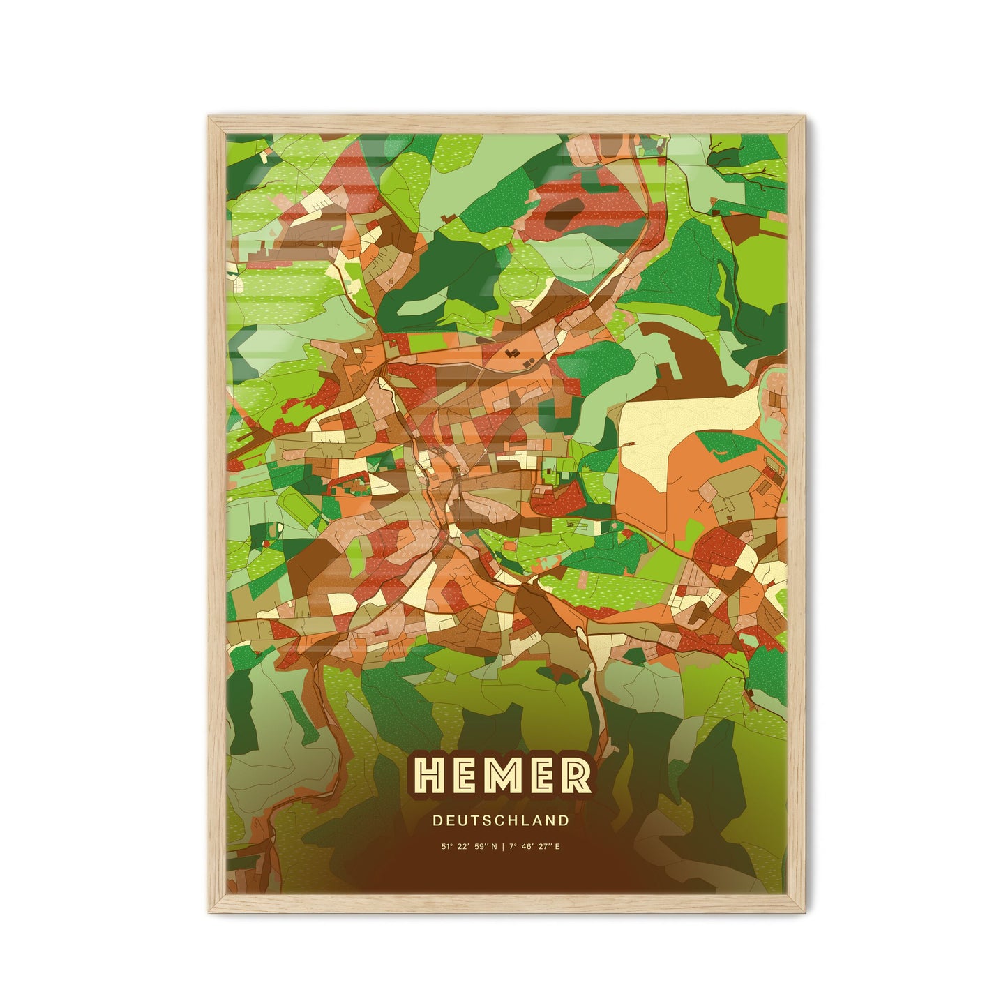 Colorful HEMER GERMANY Fine Art Map Farmhouse