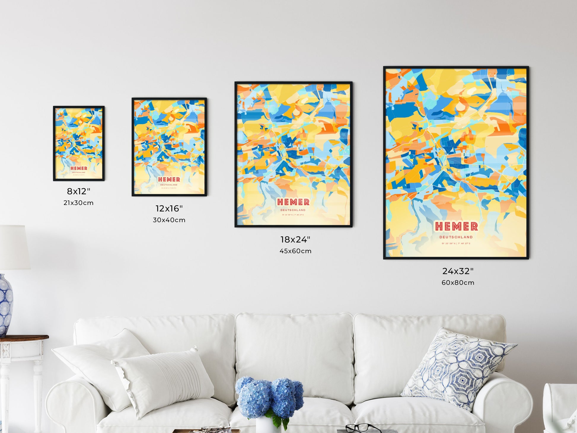 Colorful HEMER GERMANY Fine Art Map Blue Orange