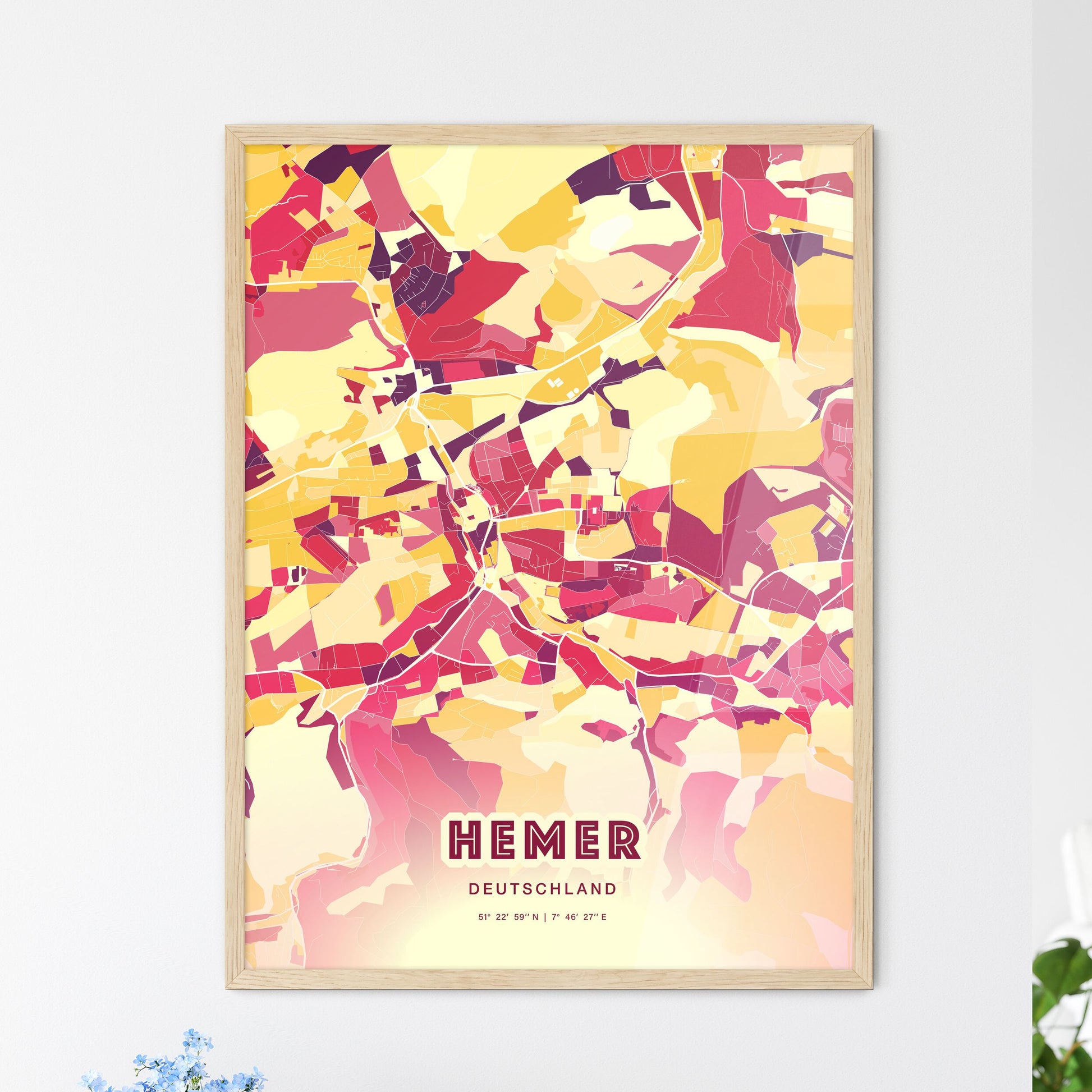 Colorful HEMER GERMANY Fine Art Map Hot Red