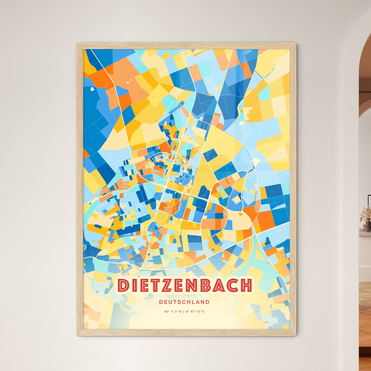 Colorful DIETZENBACH GERMANY Fine Art Map Blue Orange