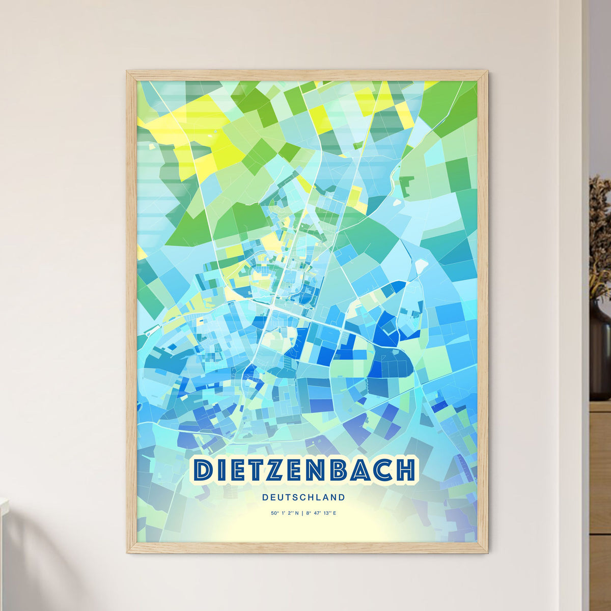 Colorful DIETZENBACH GERMANY Fine Art Map Cool Blue