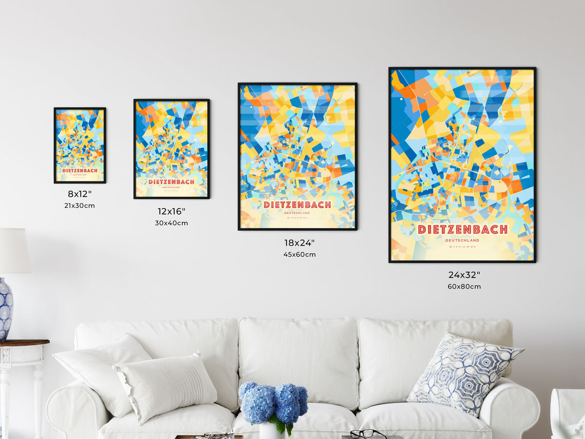 Colorful DIETZENBACH GERMANY Fine Art Map Blue Orange