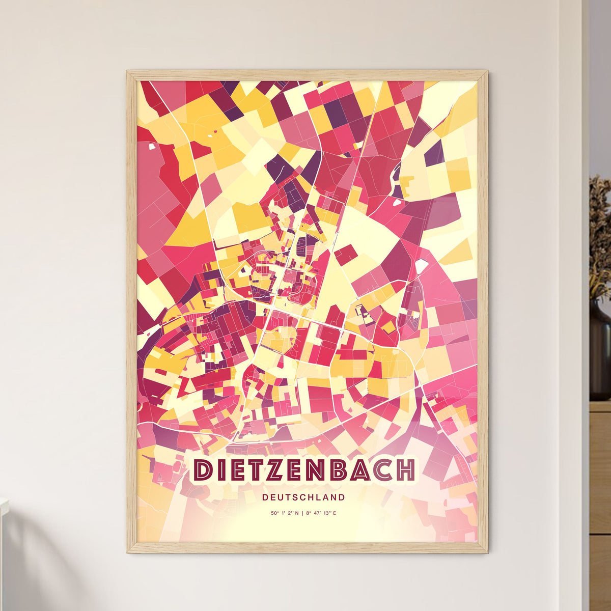Colorful DIETZENBACH GERMANY Fine Art Map Hot Red