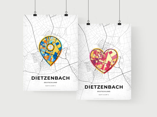 DIETZENBACH GERMANY minimal art map with a colorful icon. Where it all began, Couple map gift.
