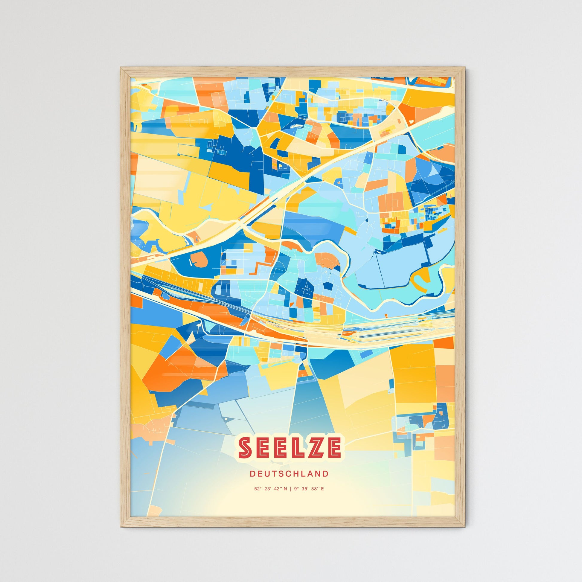 Colorful SEELZE GERMANY Fine Art Map Blue Orange