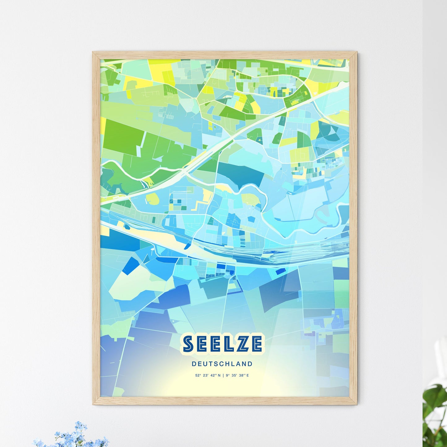 Colorful SEELZE GERMANY Fine Art Map Cool Blue