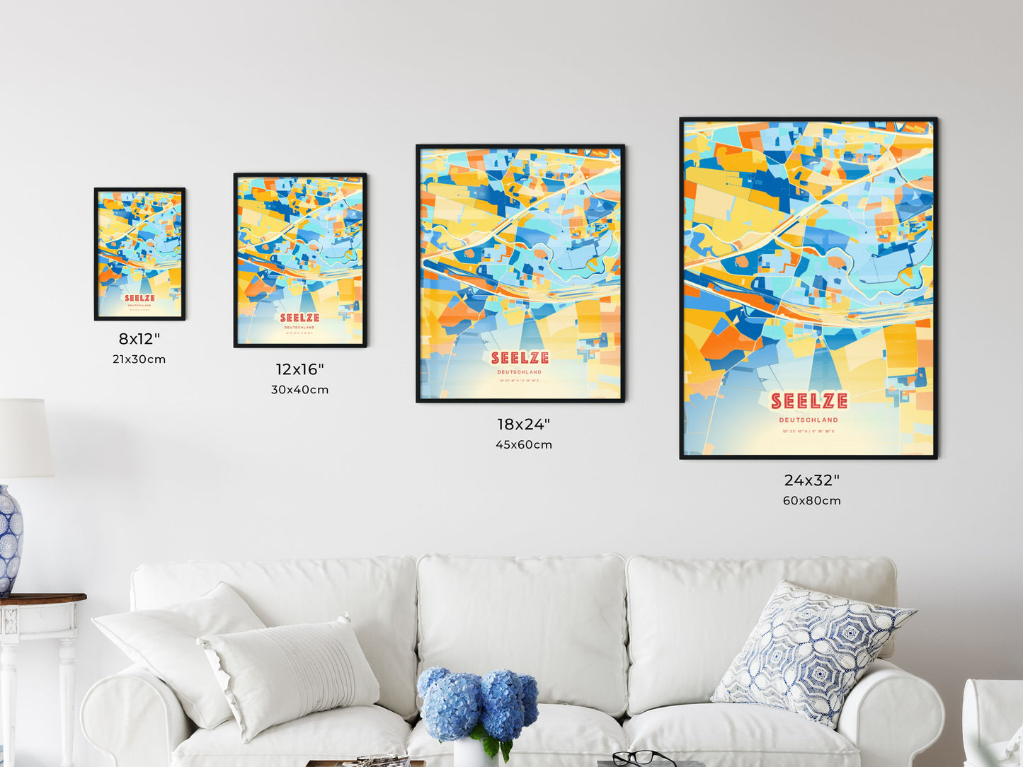 Colorful SEELZE GERMANY Fine Art Map Blue Orange