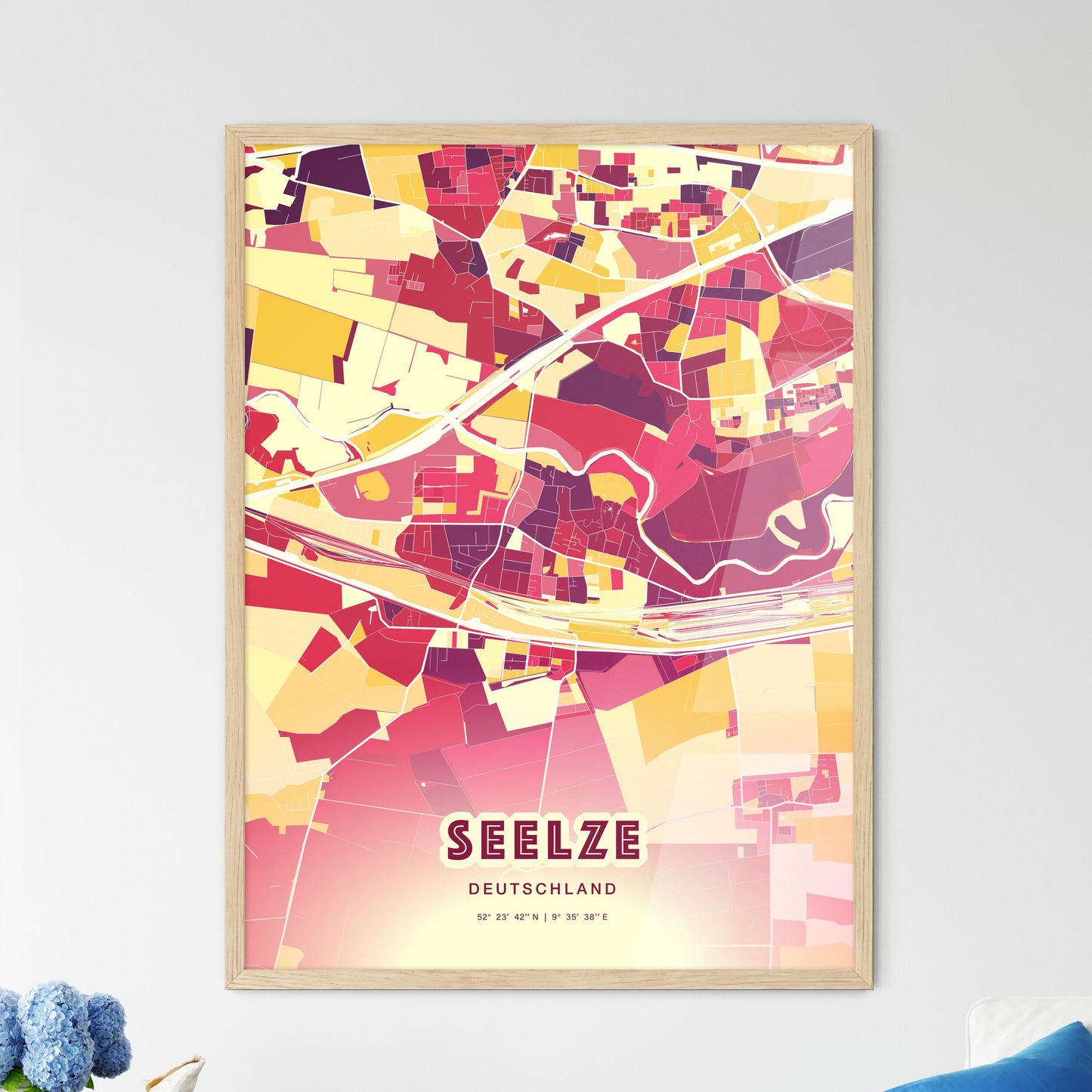 Colorful SEELZE GERMANY Fine Art Map Hot Red